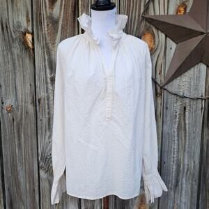 Ruffle Collar Blouse CoH Iris Size M Pink White Stripe Ivory Citizens Humanity